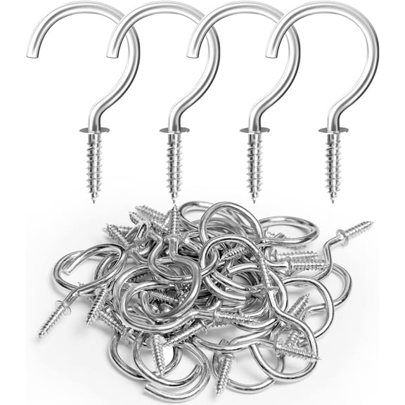 Minzimin Screw Hooks, 1-1/4 inch Metal Screw Cup Hooks, Multi-functional Wall Hooks, Kitchen Hooks, Plant Hooks, 50-pack