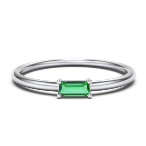 East-West Stackable Baguette Birthstone Ring - Emerald (May)