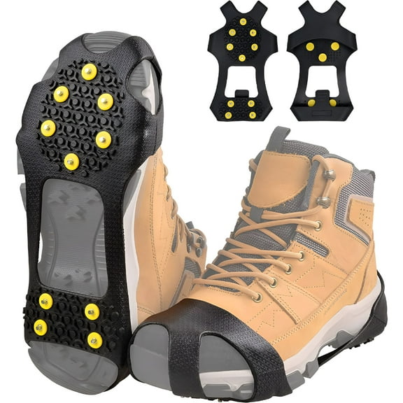 TELOLY Ice Snow Cleats for Shoes Boots, Walk Traction Cleats Rubber Crampons Anti Slip 10-Stud Winter Ice Cleat Slip-on Stretch Footwear for Women Men Kids Size XL