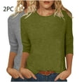 thumbnail image 2 of lcziwo Womens 2 Pack 3/4 Sleeve Tops for Women Round Neck Dressy Basic Plain Solid Color Tees Casual Elbow Length Loose Fit T Shirts Pullover Top 2025 Army Green,L, 2 of 5