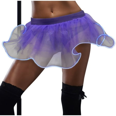JenniWears LED Light Up Tulle Tutu Mini Skirt Rave Cosplay Party Stage Costume Show Club Dress for Women Girls