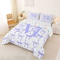 thumbnail image 2 of Manfei Ribbon Bow Tie M Personalized Initial Full Size Comforter Sets 3 Pieces for Kids Girls,Teens Vintage Purple Polka Dots Bedding Sets,Microfiber Bedroom Decor, 2 of 6