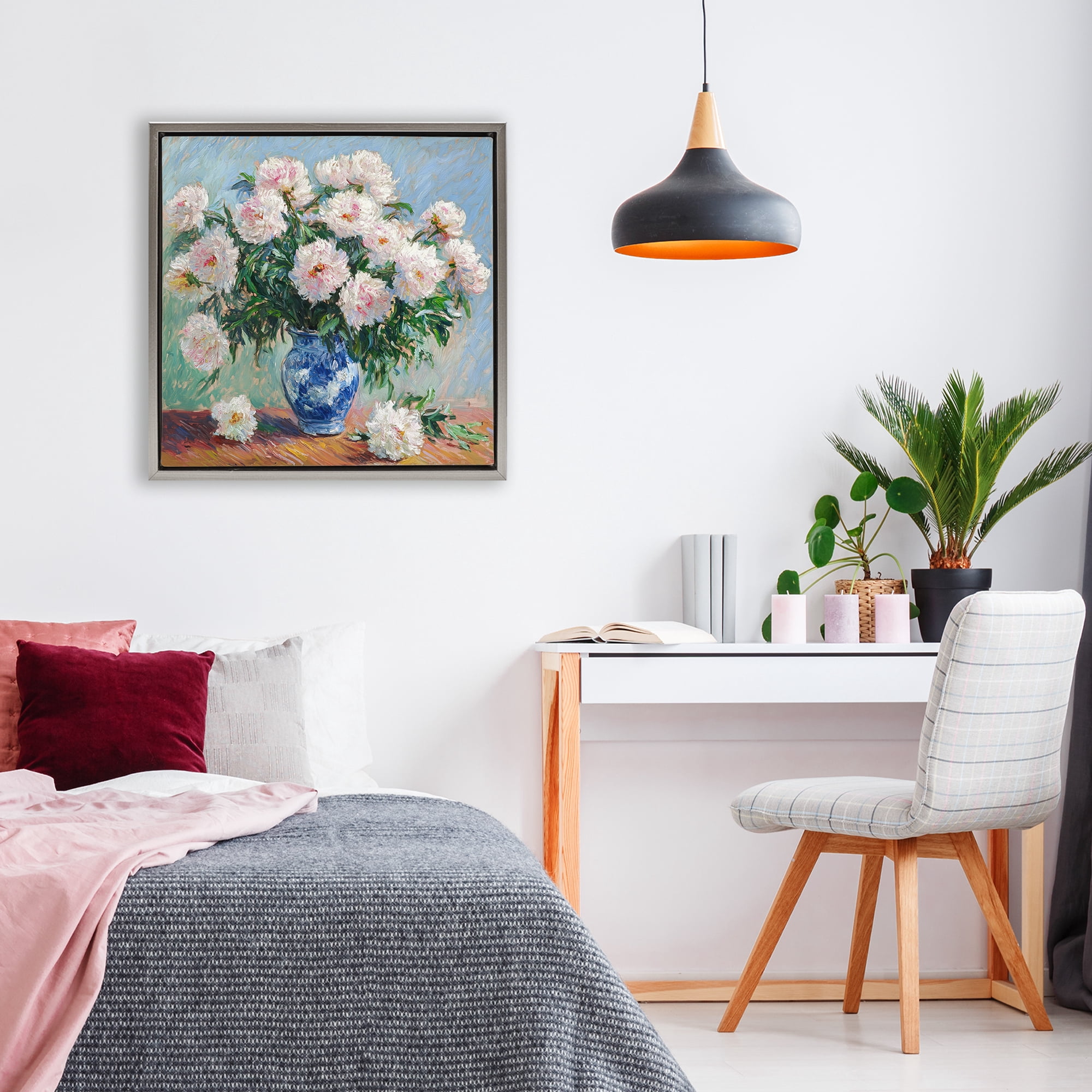 Stupell Industries Peonies in Blue Vase Gray Framed Floater Canvas Wall Art, design by Tina LeCour