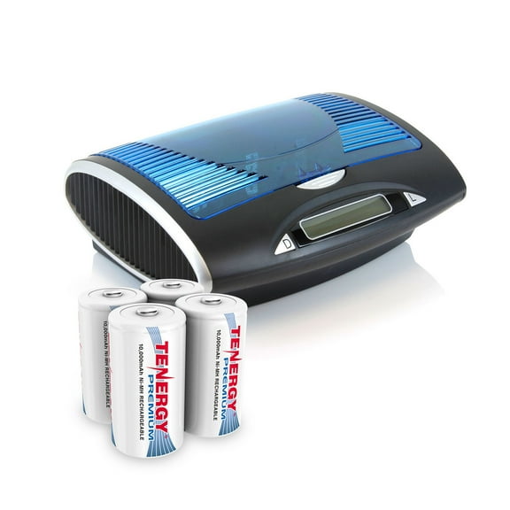 Tenergy Premium Rechargeable 4 Pack  D Batteries And T9688 Battery Charger
