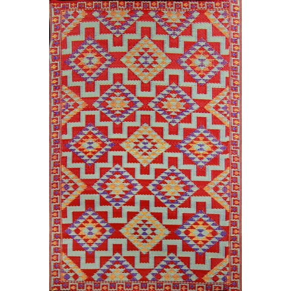 Erbanica Tapis Réversible Rouge Moroccan Intérieur Extérieur 4 Pieds x 6 Pieds