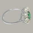 thumbnail image 4 of LBG British Made 14k White Gold Natural Emerald & Cultured Pearl Womens Promise Ring - 33 size options - Size 9.5, 4 of 6