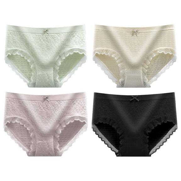 OUNONA Elastic Underpants Women Briefs Light Green 4Pcs Cotton