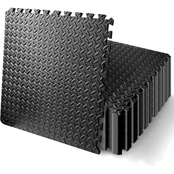 Squatz Thick Puzzle Exercise Mat, 25 Pcs EVA Foam Interlocking Tiles Protective Flooring, Black