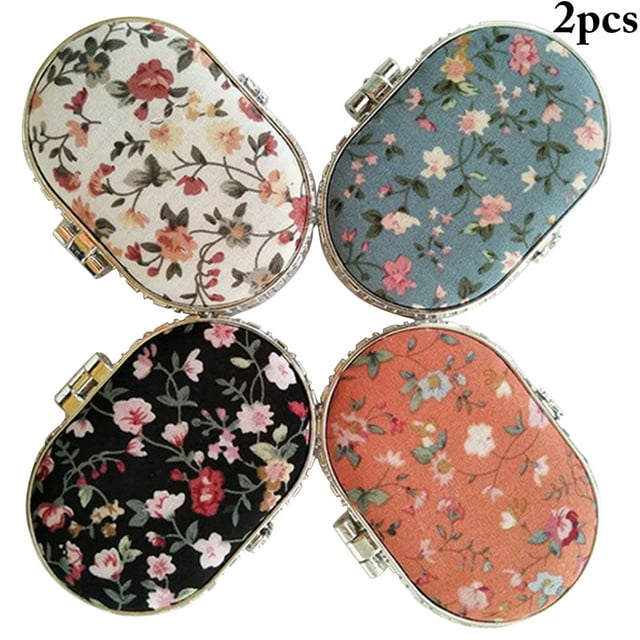 2PCS Compact Mirror Vintage Floral Double-side Mini Makeup Mirror Pocket Mirror