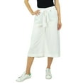 thumbnail image 6 of Bimba Women's Rayon Capri Wide Leg Culottes with Back Elastic Casual Summer Pants With Belt White - Medium, 6 of 9