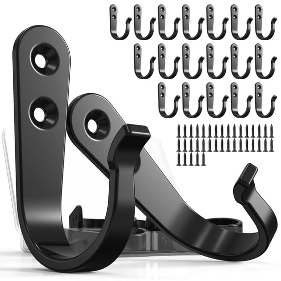 Heavy Duty Metal Coat Hooks for Wall, Single Prong Hanging Hooks with Screws for Towels, Backpacks, Hats & Dog Leashes