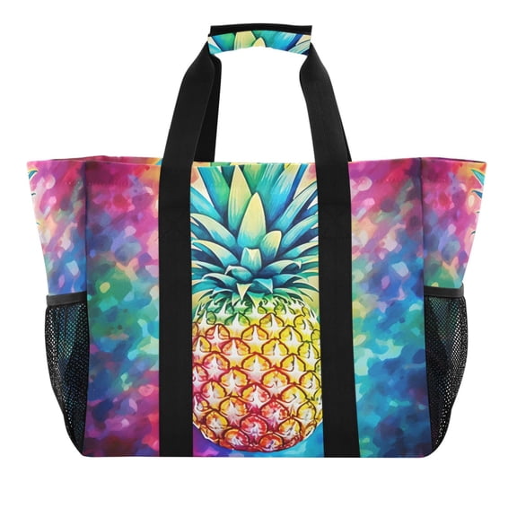 3d Pineapple Reusable Grocery Bags with Handle Side Pocket Waterproof Shopping Portable Tote