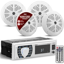 Pyle Marine Bluetooth Radio Receiver & 4 Speaker Set with Mic, Remote & Wiring - White PLMRKT38W