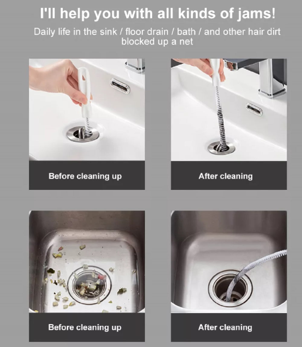 Ungfu Mall 45cm Flexible Sink Cleaning Brush Waterpipe Drain Dredge Tool  Bath plug long hair cleaner Overflow Unblocker Cleaner Stick