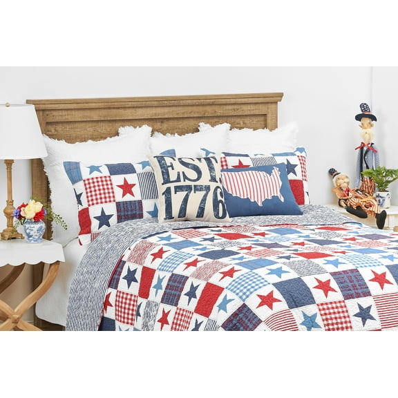 Ellis Americana Cotton Patriotic U.S.A. Fourth of July Memorial Day Labor Day Full Queen Reversible Quilt