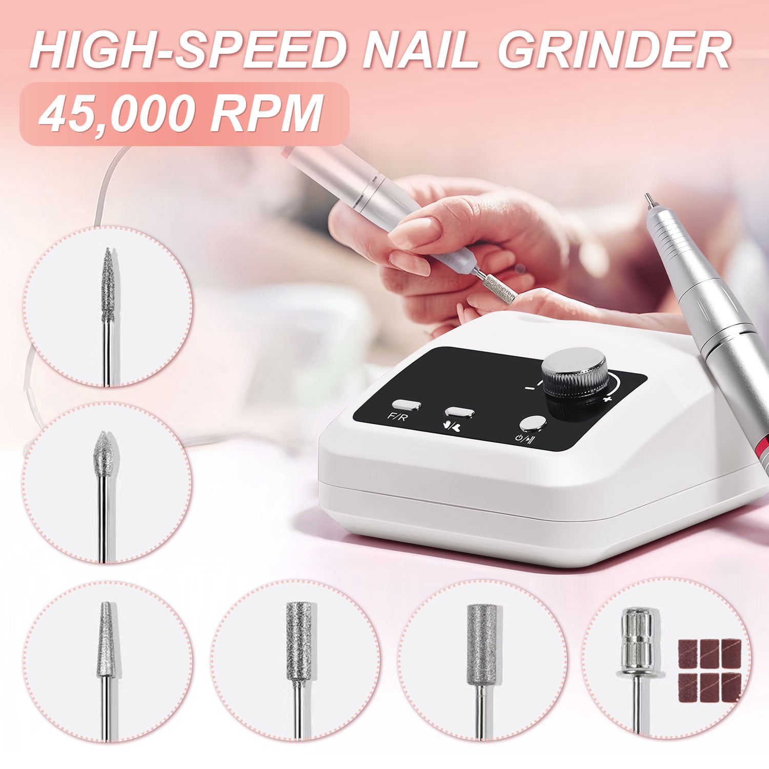 AIRKOUL Electric Nail Drill Professional: 45000 RPM Nail File Kit Machine with LCD Display, Hand & Foot Control Low Noise for Acrylic, Gel Nails, Manicure & Pedicure - Salon & Home Use