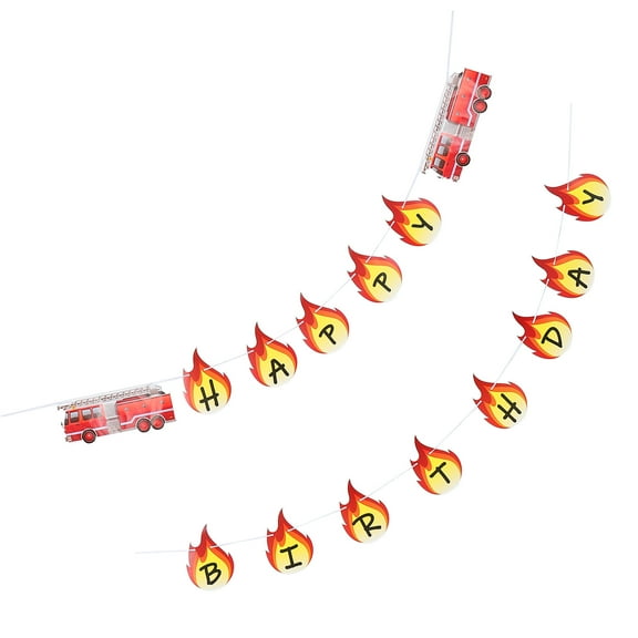GOOHOCHY  Birthday Bunting Fire Fireman Hanging Garland Happy Banner Red