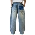 thumbnail image 6 of Boys Jeans Size 4-5 Elastic Waistband Pull-On Casual Demin Pants Comfy Plain Long Trousers Streetwear Boys Back To School Clothes, Blue, 6 of 6