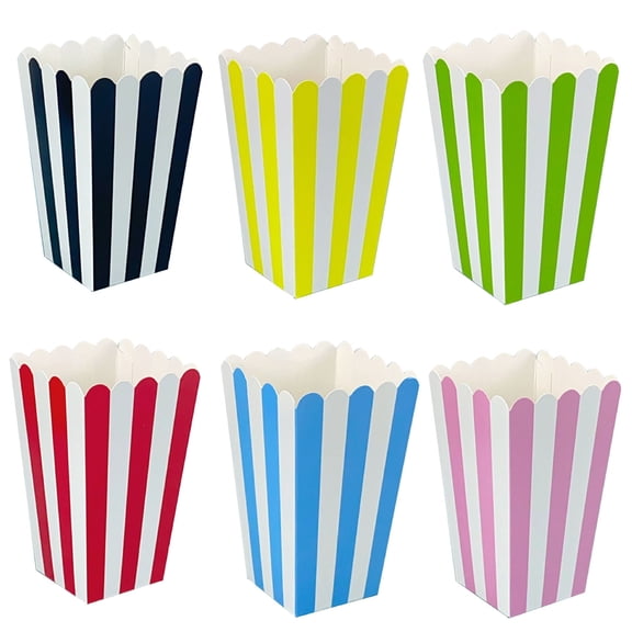 WODJR 100PCS Popcorn Boxes Movie Night Party Supplies Red White Stripe Popcorn Buckets Mini Snack Favor Treat Box Snack Containers for Birthday Wedding Baby Shower Candy Dessert Boxes 5X7X11cm
