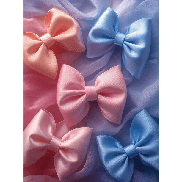 Qisvanset 12x16 Inch 2D Flat Framed Canvas Art, Pink Blue Bow Coquette Style Cute Wall Art Nursery Dorm Apartment Decor