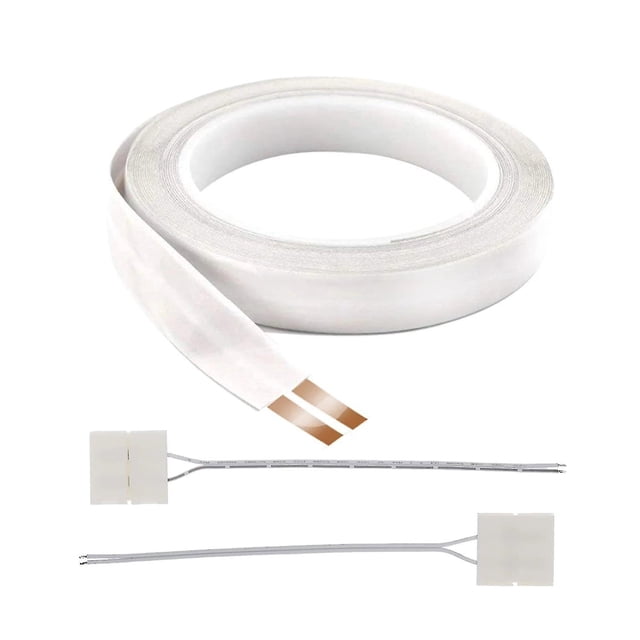 Cable plano eléctrico de 23 AWG, 2 conectores, 10 m, 2 conductores, cable de cobre, cable de extensión de alimentación con respaldo adhesivo para audio y LED