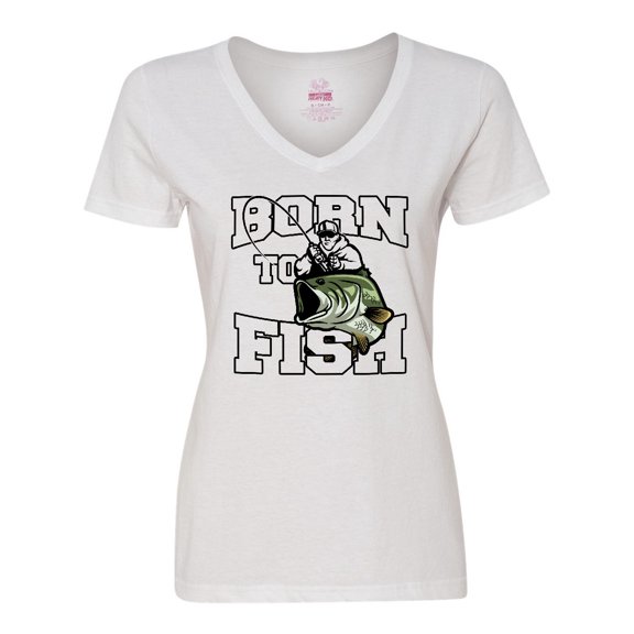 Inktastic Born to Fish Women's V-Neck T-Shirt