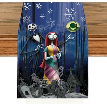 

Christmas Table Runner Horror Christmas Nightmare Jack Sally Snowflake Table Runner Christmas Runner Xmas Holiday Party Kitchen Dining Table Decoration for Home Decor (13 x 72 Inch)