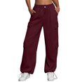 thumbnail image 2 of Women's Fashion Sport Solid Color Casual Sweatpants with Pockets - Long Pants for Everyday Wear and Winter Season,Wine,2XL, 2 of 7
