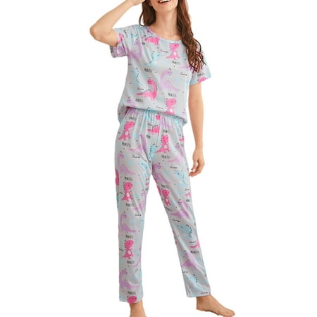 

Voguele Ladies Pajamas Set Plaid Printed Nightwear Floral Print Sleepwear Bredroom Loungewear Comfy 2 Piece Outfits Powder During M