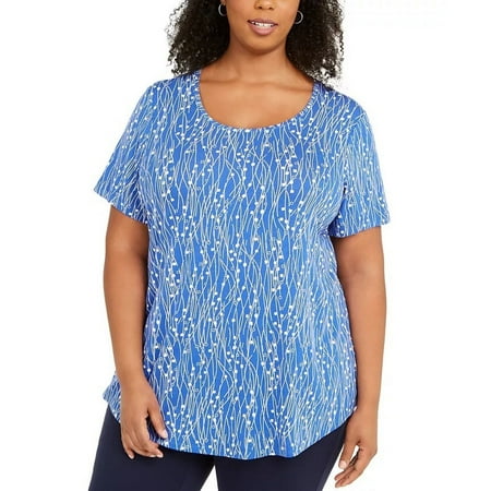 JM Collection Women's Plus Printed Top Blue Size 2X