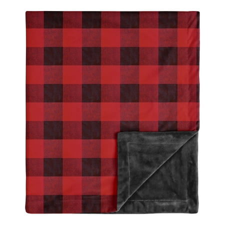 Woodland Buffalo Plaid Baby Boy Blanket - Red and Black Rustic Country Lumberjack Receiving Security Swaddle for Newborn or Toddler Nursery Car Seat Stroller Soft Minky by Sweet Jojo