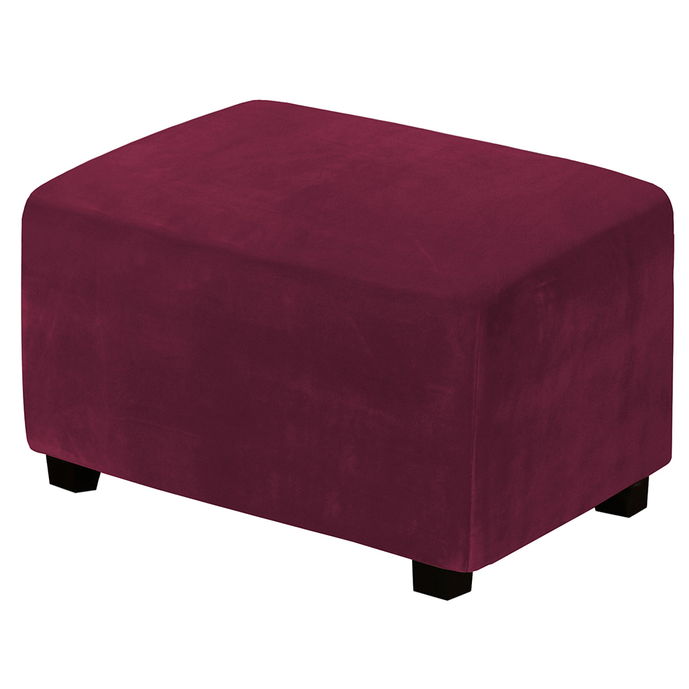 Goory Elastic Velvet Plush Ottoman Slipcover Stretch Rectangle