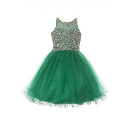 Little Girls Emerald Green Glitter Bead Wired Hem Tulle Christmas Dress 4