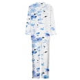 thumbnail image 4 of Puntoco Traje De Pantalón Y top De Cuello Redondo De Manga Larga Con Estampado Informal De Verano Para Mujer Azul Claro L, 4 of 5