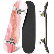 31'' Complete Skateboard 7 Layer Canadian Maple Double Kick Deck Skateboards Gold abstract watercolor brush liquid white fashion pink alcohol ink Skate Board for Beginner Adult Gifts