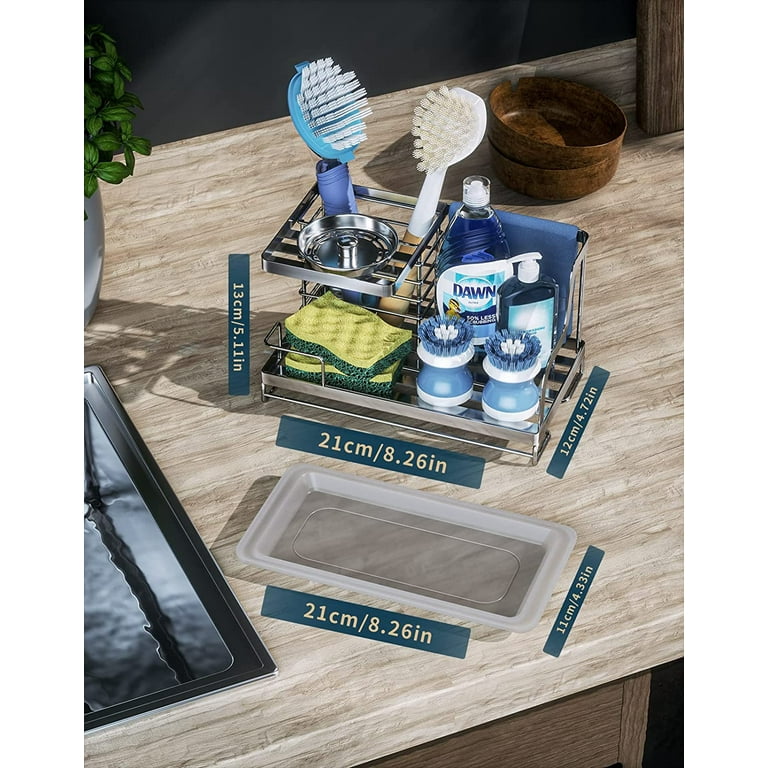 Sink Organizer, Stainless Steel Sponge Holder With Removable Drain