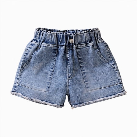 Splozh Girls High Waist Shorts Denim Streetwear Loose Cute Summer Fashion Girls Denim Shorts for Kids Girls Stylish Shorts Girls Cool Shorts Blue 3-4 Years