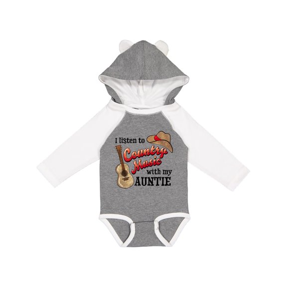 Inktastic I Listen to Country Music with my Auntie Guitar and Hat Boys or Girls Long Sleeve Baby Bodysuit