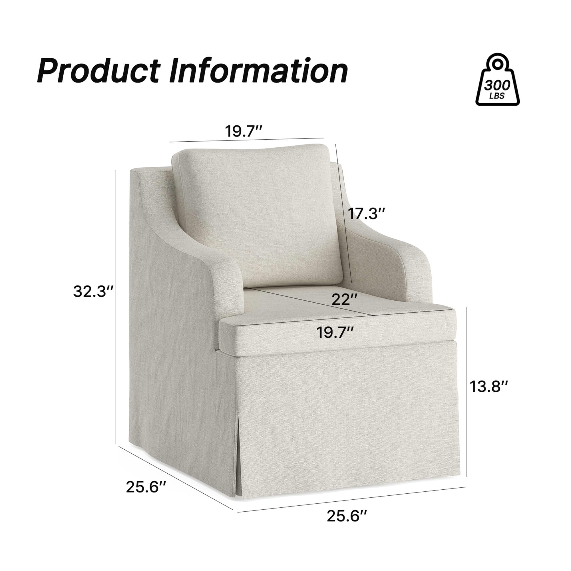 MAYEERTY 25.6" Beige Fabric Rolling Arm Dining Chair, 300LBS High Density Sponge Accent Chair for Dining Living Bedroom Restaurant