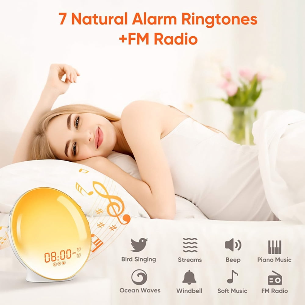 Behome Sunrise Alarm Clock, White Noise Machine With 7 Color & 20-Level Brightness, Wake Up Light with 7 Natural Sounds for Bedroom