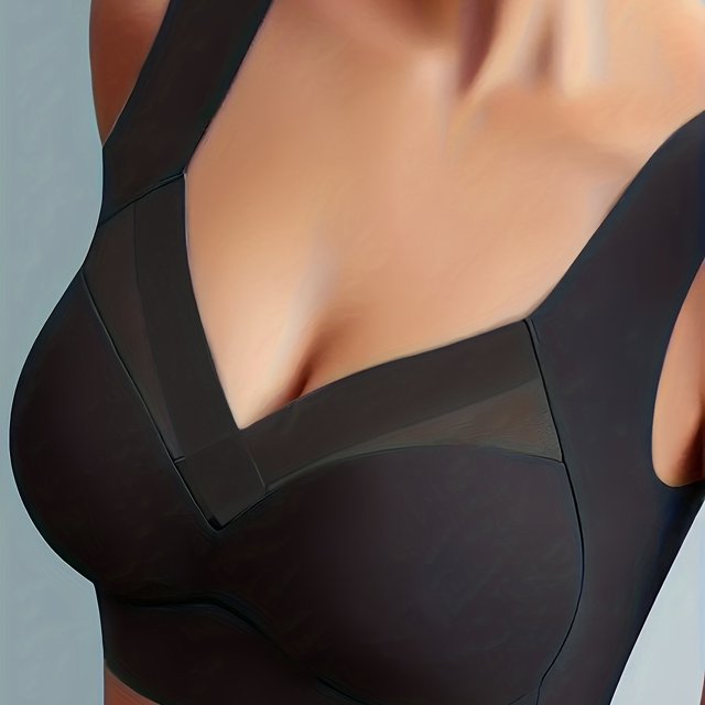 Sujetador Sin Aros De Malla En Contraste, Cómodo Y Transpirable Push Up Tank Bra, Lencería Y Ropa Interior Para Mujer