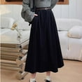 thumbnail image 5 of BUYISI Women Autumn Corduroy High Waist Pleated A Line Long Skirt with Belt Retro Skirt Black S, 5 of 9