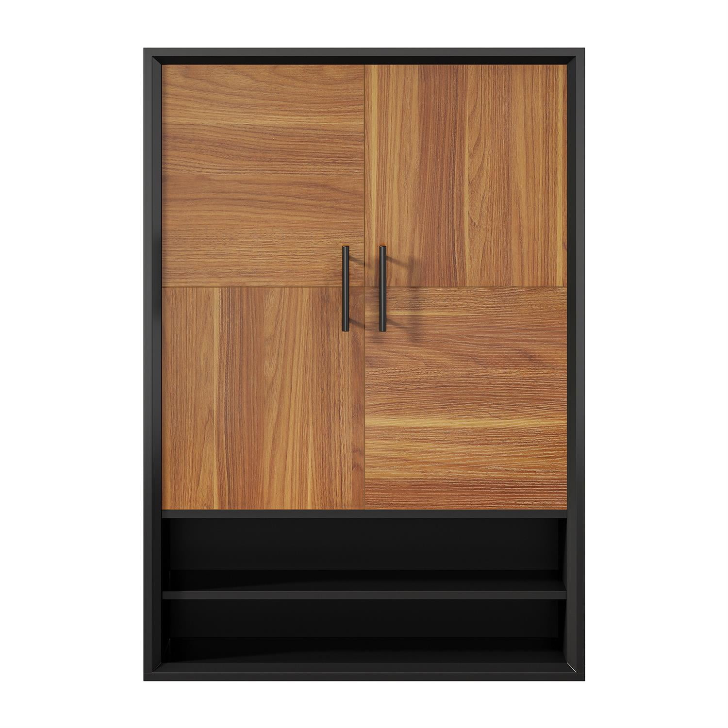 Demi Bonn 43" Modern Wooden Shoe Cabinet, 2-Door Entryway Storage, Open Shelf Organizer, Space-Saving Entryway Solution, Brown