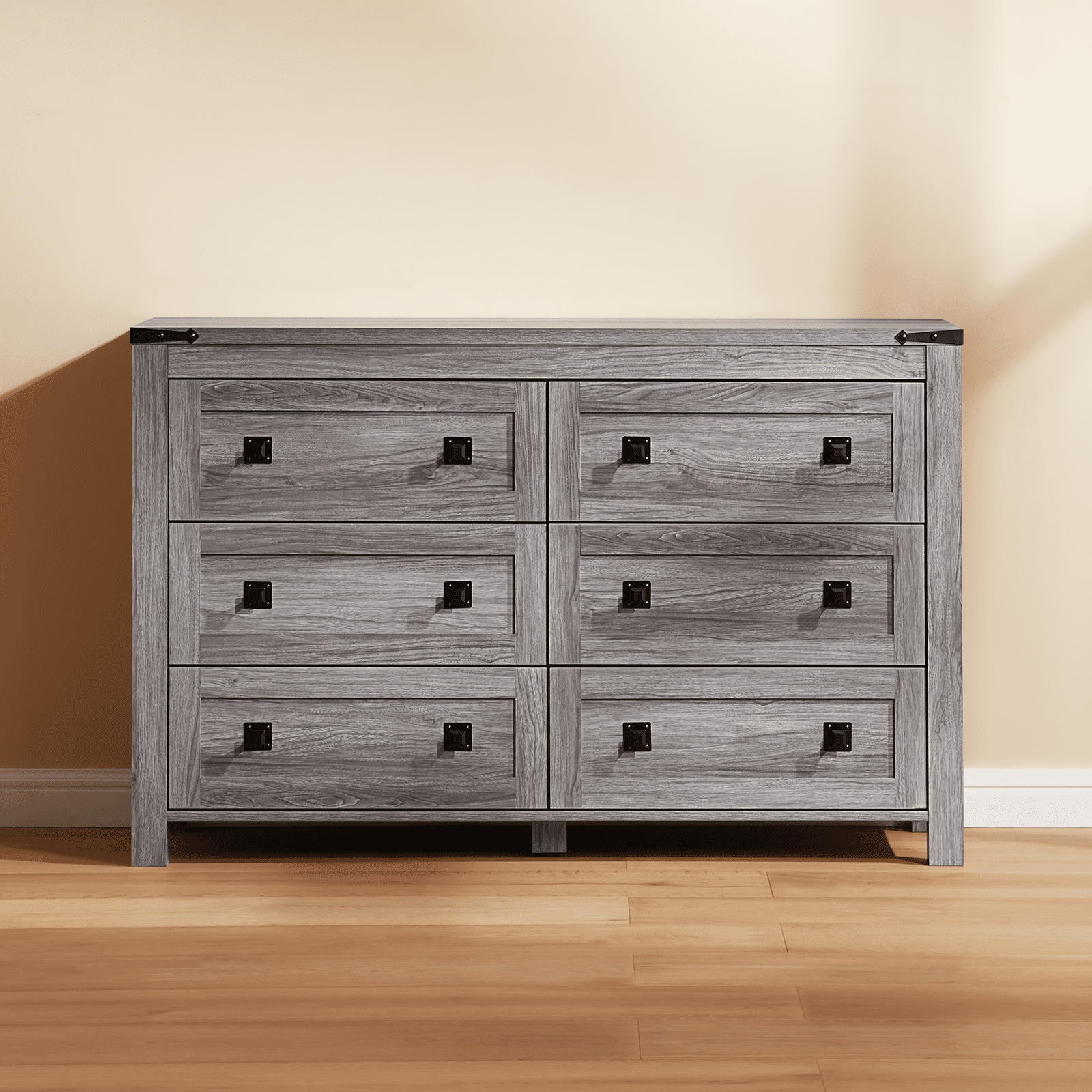 CHITOOMA Wooden Dressers for Bedroom 6 Drawer Adult, 47.2" Storage Cabine with Double Handle, Chest of Drawers for Living Room Hallway, Gray