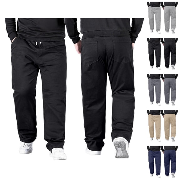 Men's Casual Pants Big And Tall 2026 High Elastic Waist Drawstring Loose Fit Straight Leg Stretch Trousers with Pockets