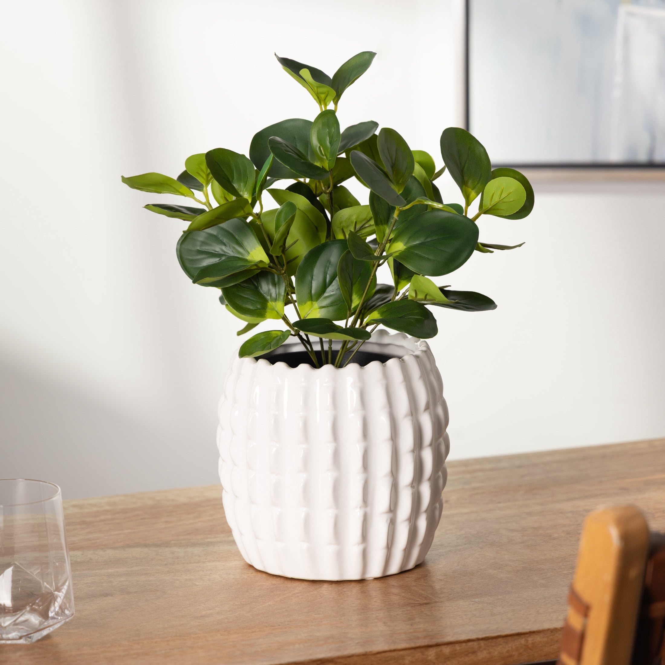 DecMode 13" Artificial Eucalyptus Plant in Realistic Leaves and Black Round Pot