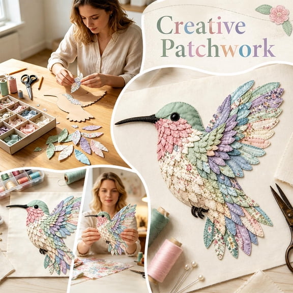 Kiddiway DIY Patchwork Bird Kit - Sewing Craft Set with Pre-Cut Fabric Pieces, Ideal Craft Kits for Beginners Adults, Arts and Crafts Projects