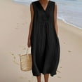 thumbnail image 2 of Feancey Boho Linen Dress for Women V Neck Sleeveless Maxi Dresses Summer Casual Loose Tank Dress Flowy Beach Vacation Dresses with Pockets Black XXL, 2 of 7