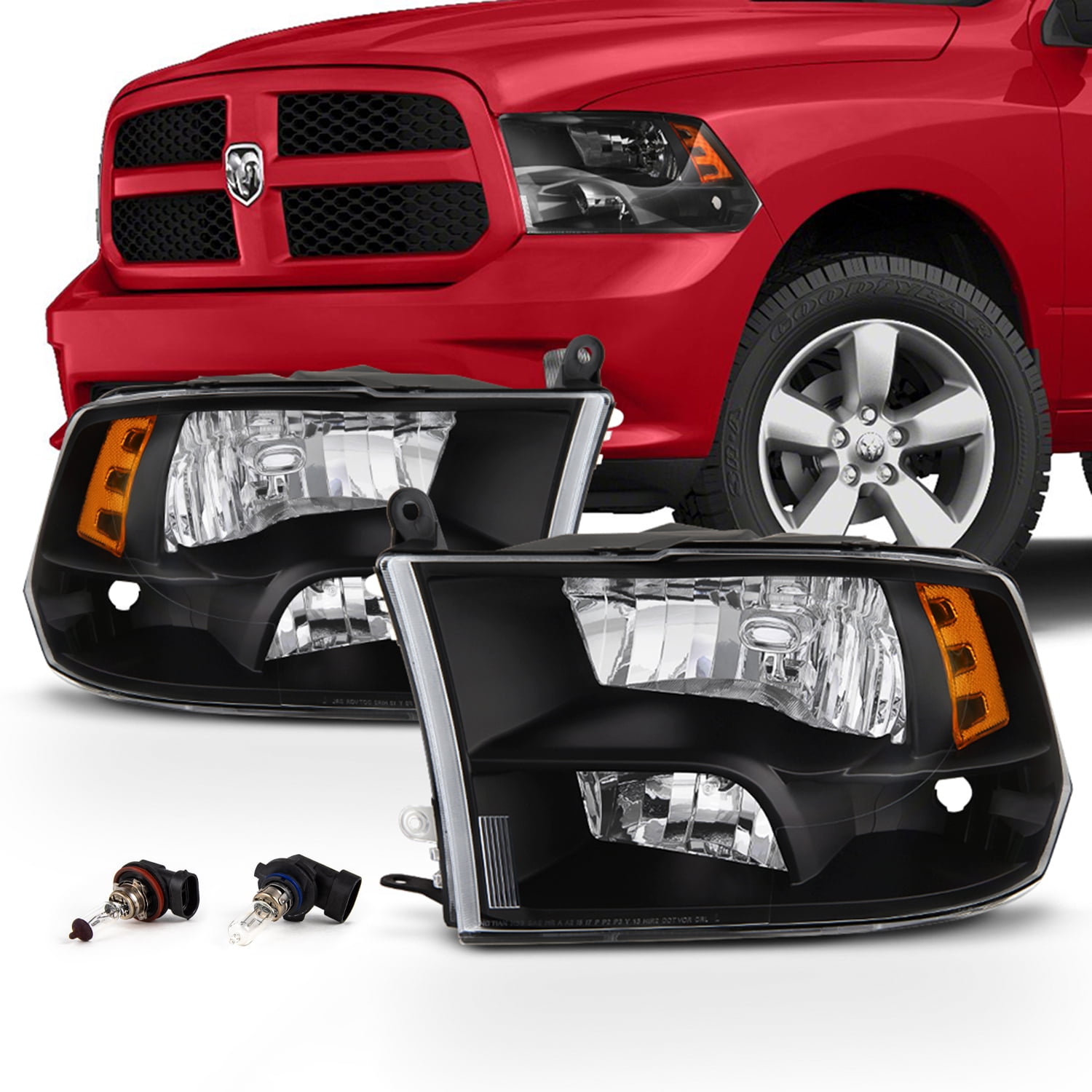 For 2009-2018 Dodge Ram 1500 2500 3500 Quad Style Headlights Headlamps 09-18 Set