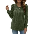 thumbnail image 3 of Sweats à Col Rond Plissés pour Femmes Soufflé Manches Tunique Tops S-3XL, 3 of 5